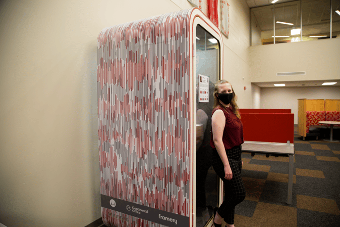 Framery pods designed by Ohio State students and installed at The Ohio State University by Continental Office