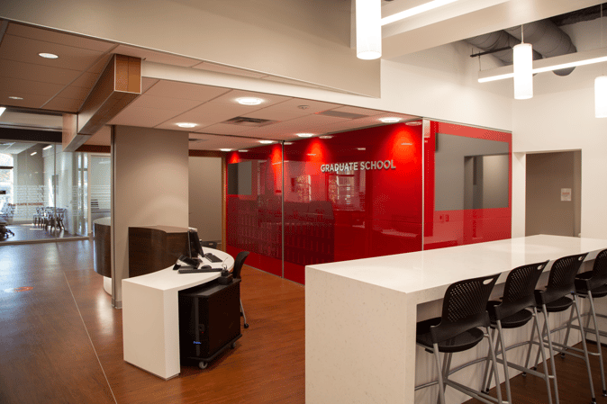 A drop-zone workspace sits just behind the desk and is great for students or staff at the Graduate School in University Hall at The Ohio State University by Continental Office