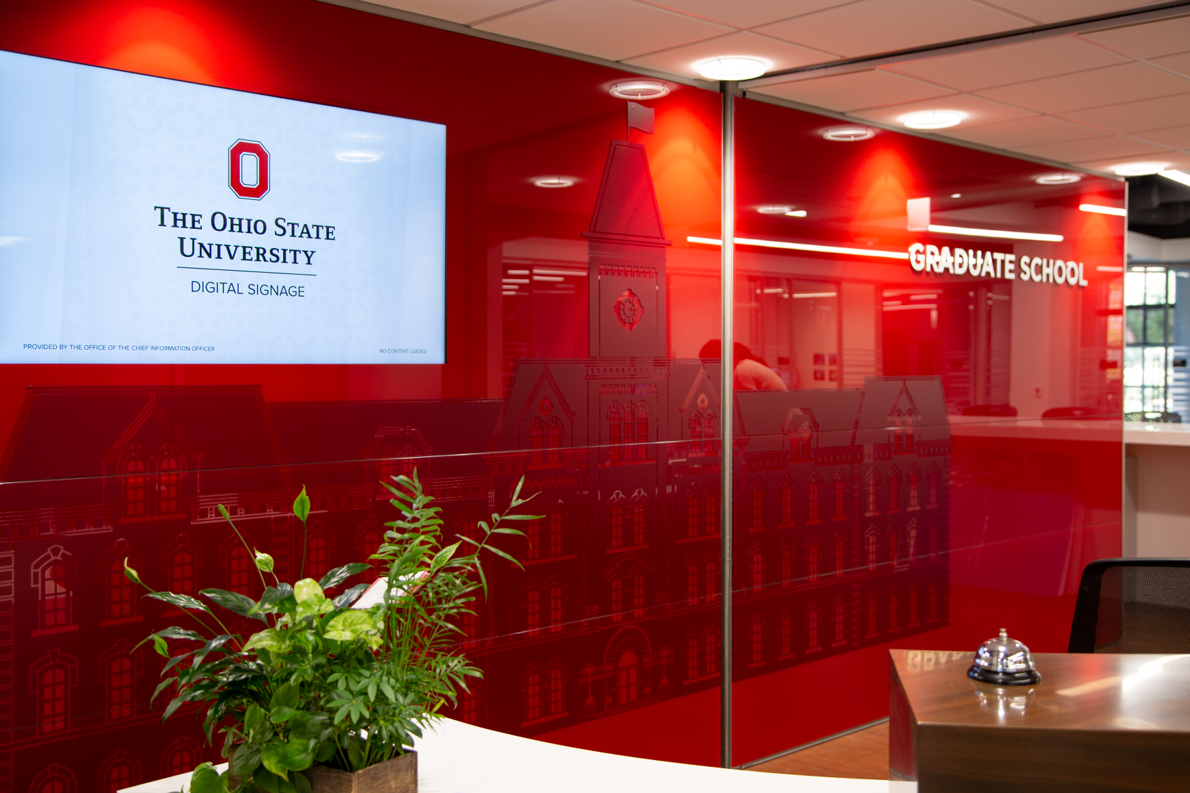 Custom branding of University Hall inside the Graduate School in University Hall at The Ohio State University by Continental Office