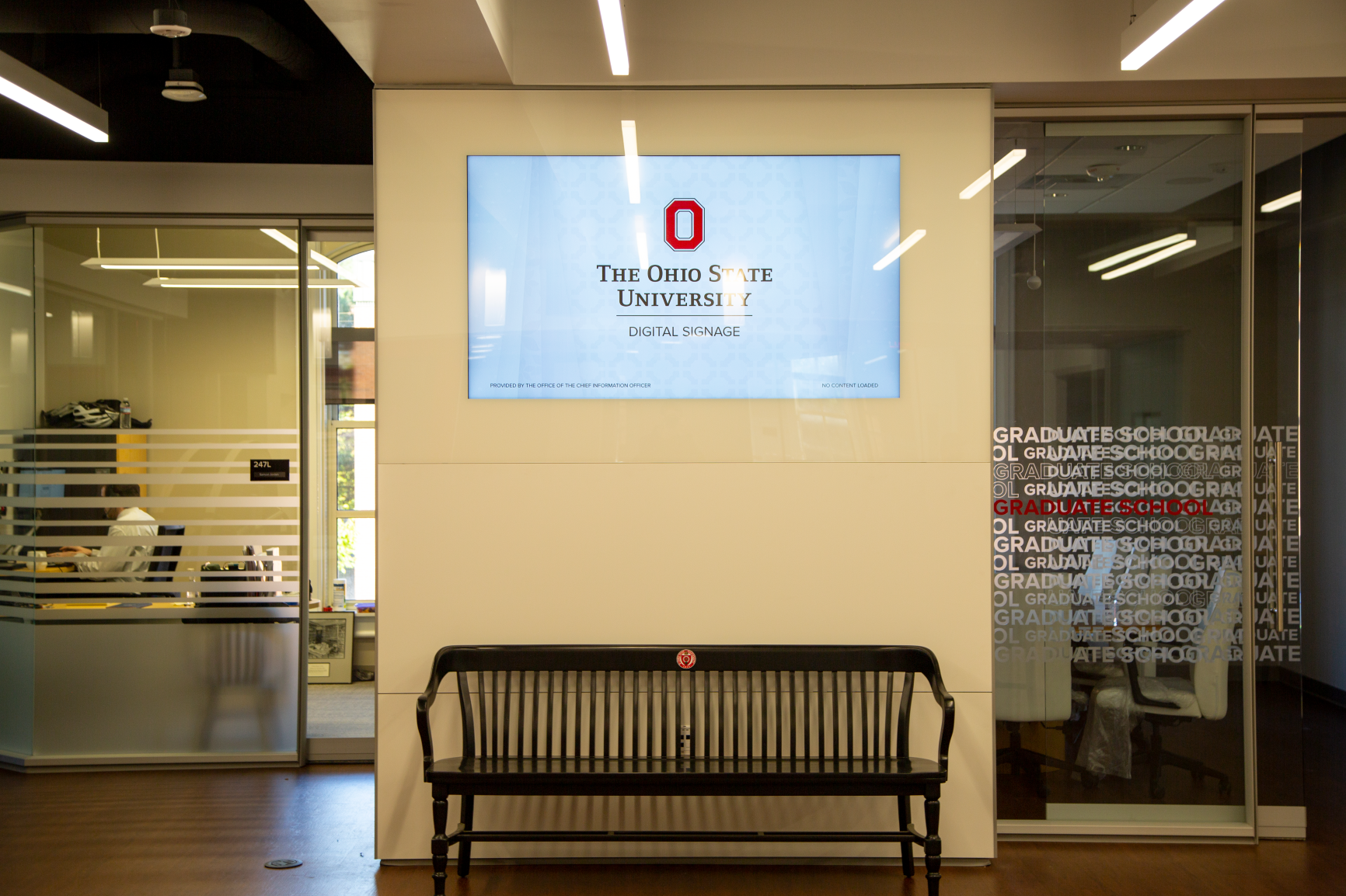 Integrated Technology inside the DIRTT walls shines bright at the Graduate School in University Hall at The Ohio State University by Continental Office