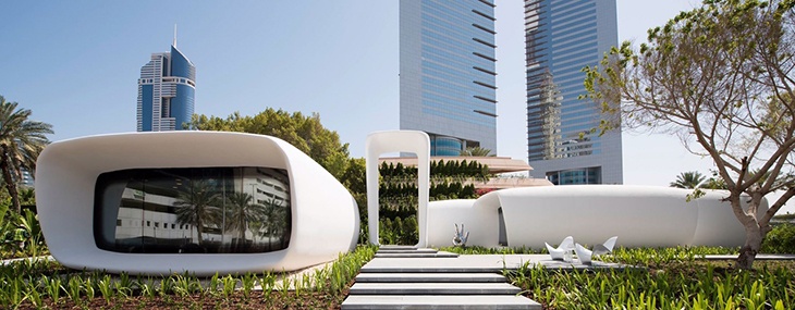 A 3D printed office is shown in Dubai