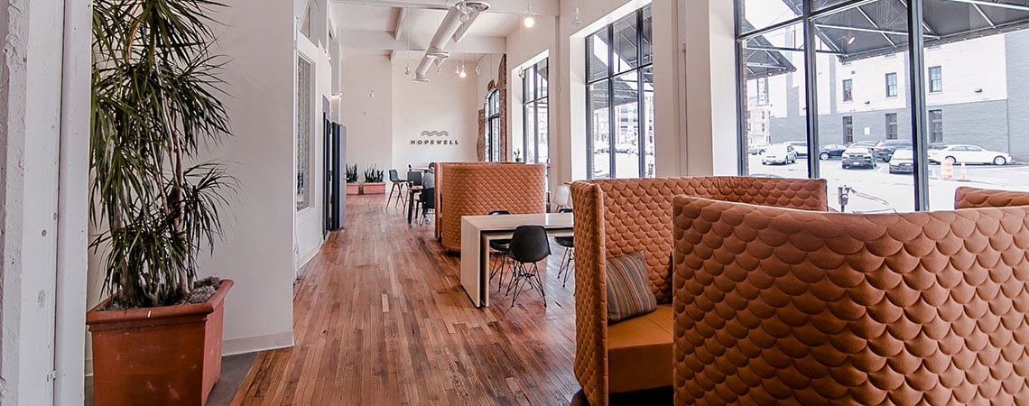 Hopewell provides a co-working shared space for anyone to gather and work, with the amenities and technology to provide great work