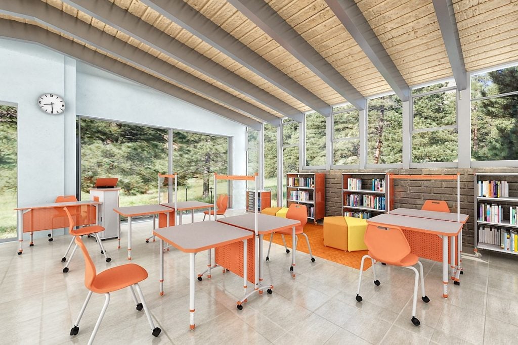 Paragon chairs and desks physically distanced in a K-12 classroom environment continental office