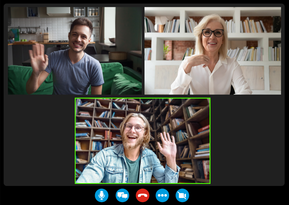 Video Chat between colleagues that shows various types of home offices and backgrounds
