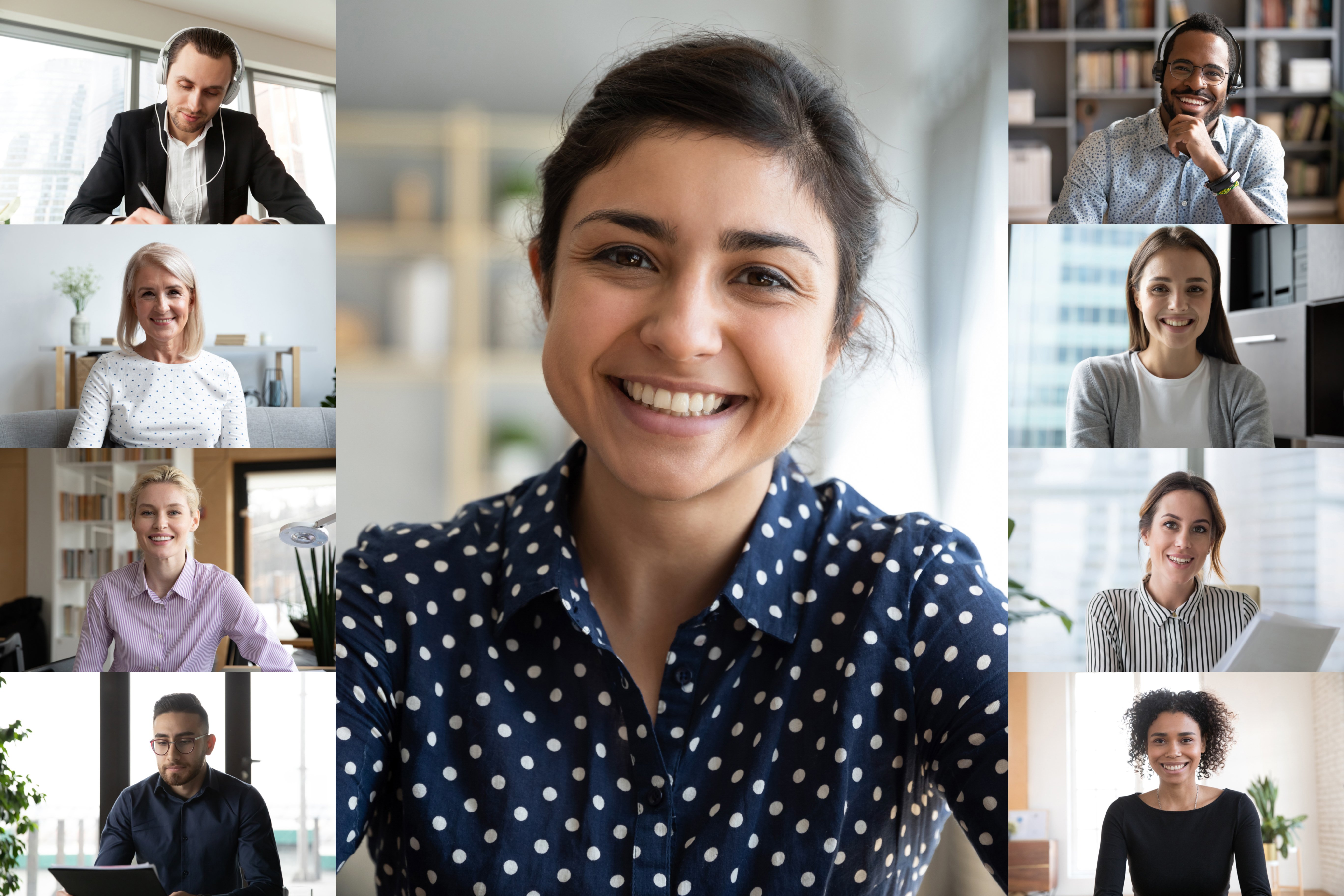 Various employees coming together on a video conference call for a meeting